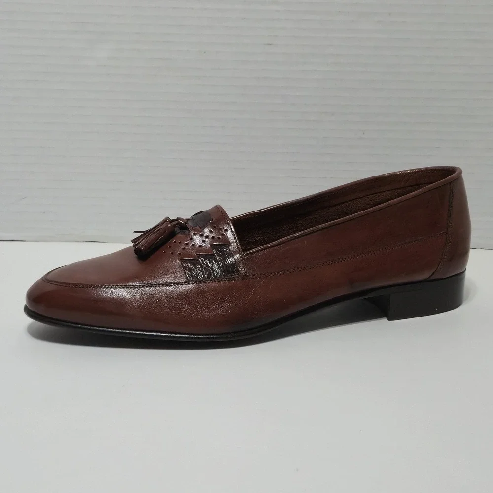 Vtg Bally Italy Men 10 M Brown Leather Tassel Loafers Dress Slip On Shoes
